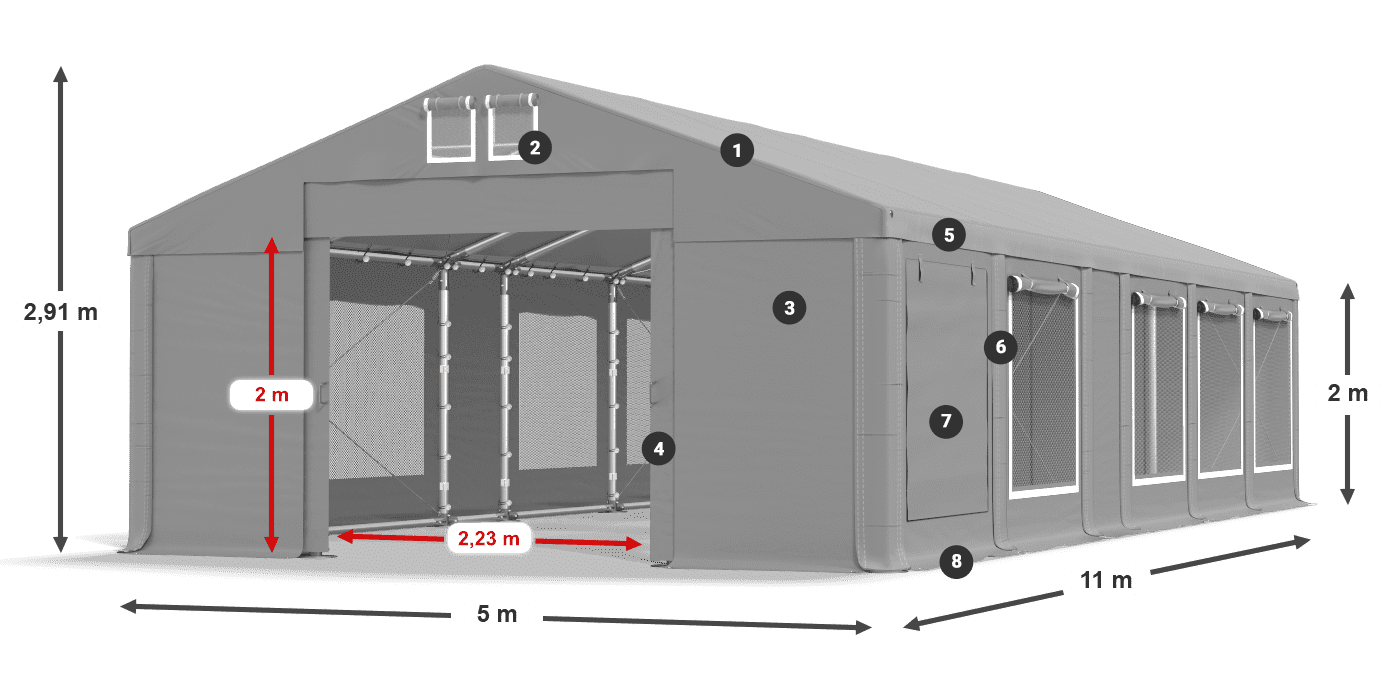 Dach: FR 620 PVC Wände: SD 500 PVC 2m Legende