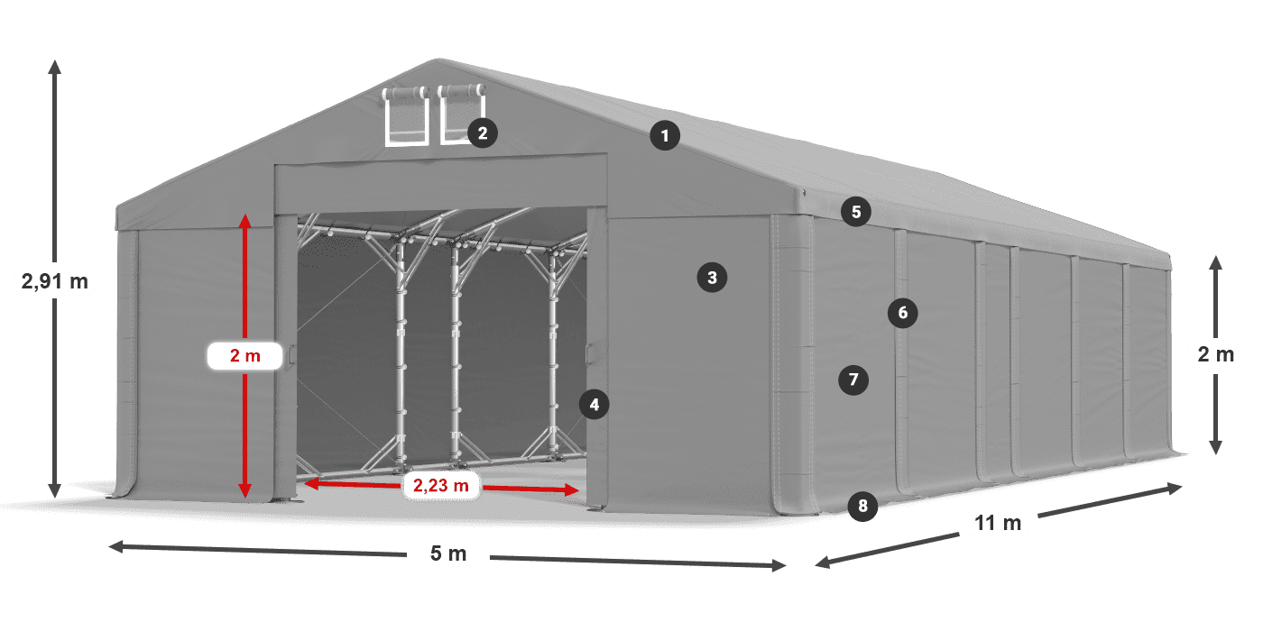 Dach: MS 580 PVC Wände: FR M 620 PVC 2m Legende