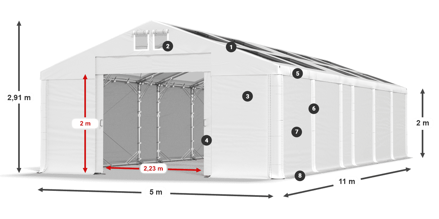 Dach: MS T 580 PVC Wände: FR 620 PVC 2m Legende