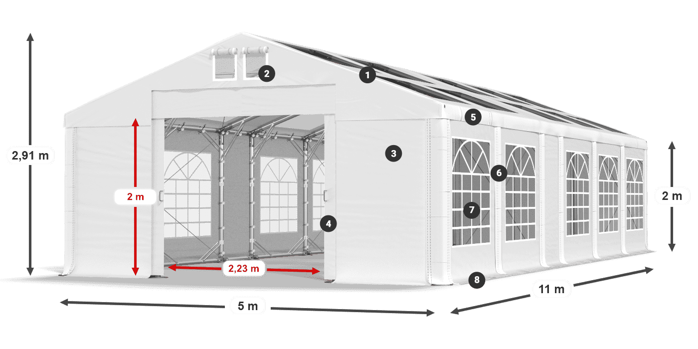 Dach: MS T 580 PVC Wände: FR 620 PVC 2m Legende