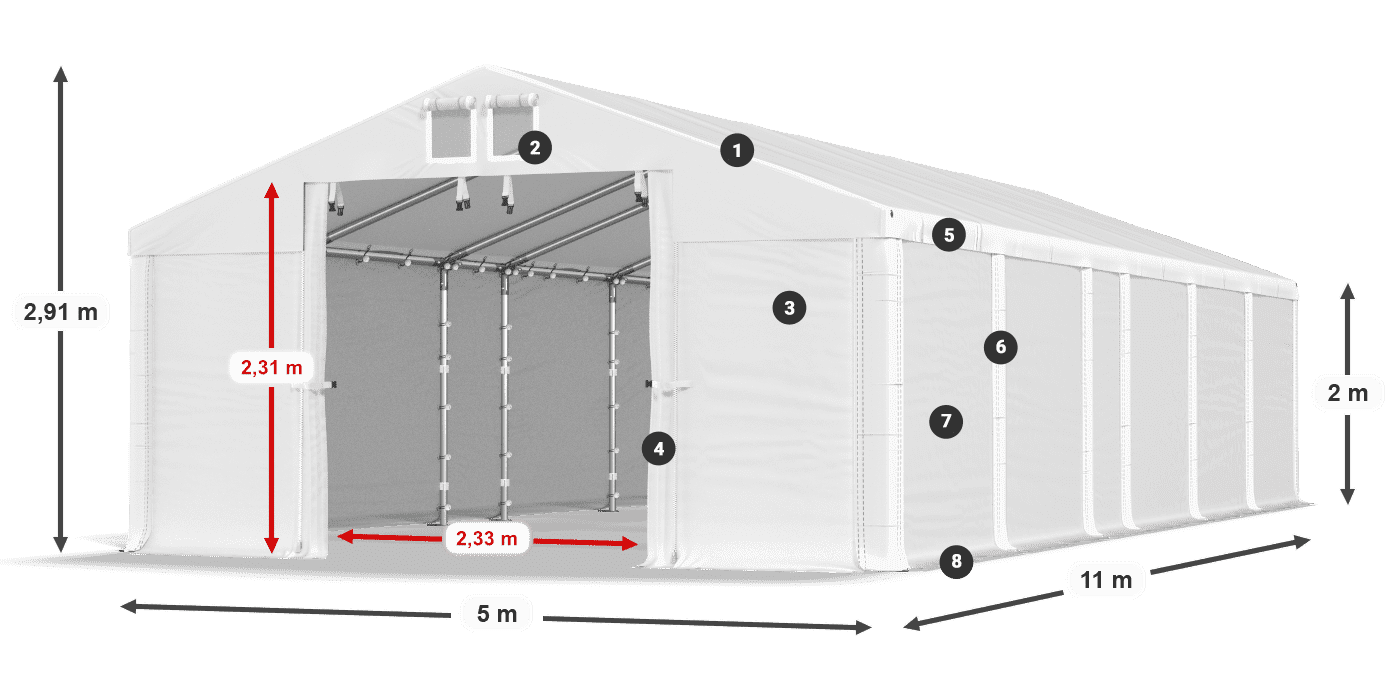 Dach: MS 580 PVC Wände: FR M 620 PVC 2m Legende