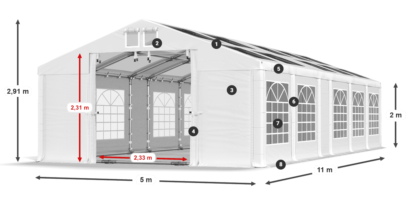 Dach: MS T 580 PVC Wände: FR 620 PVC 2m Legende