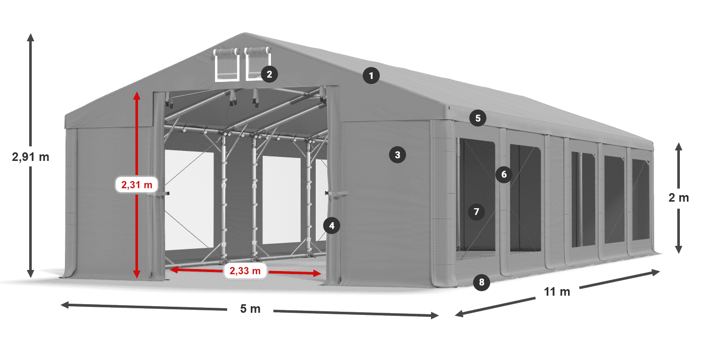 Dach: MS 580 PVC Wände: MS 580 PVC 2m Legende