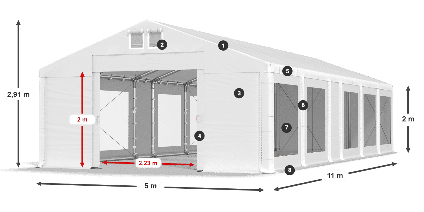 Dach: MS 580 PVC Wände: MS 580 PVC 2m Legende