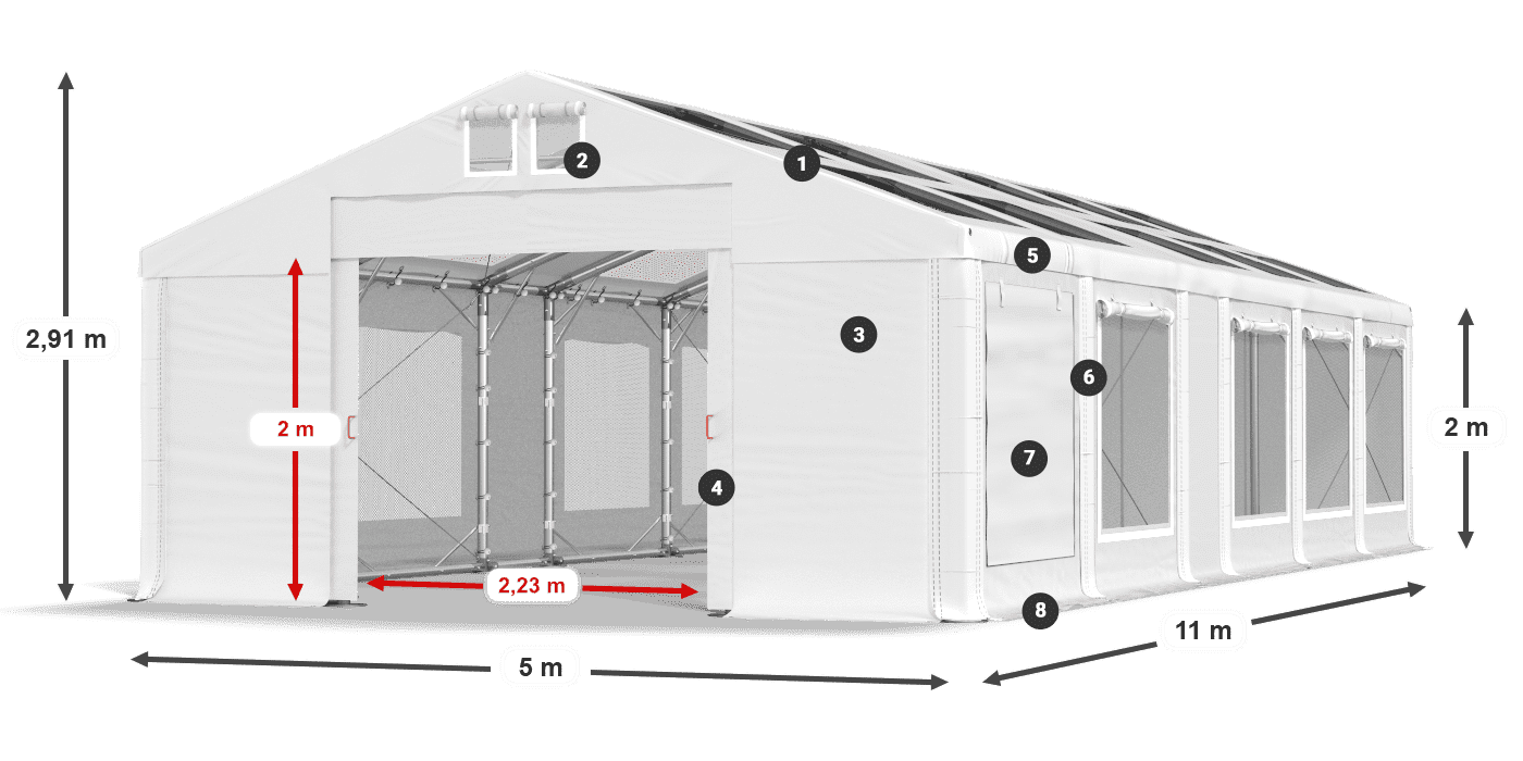 Dach: MS T 580 PVC Wände: SDM 500 PVC 2m Legende