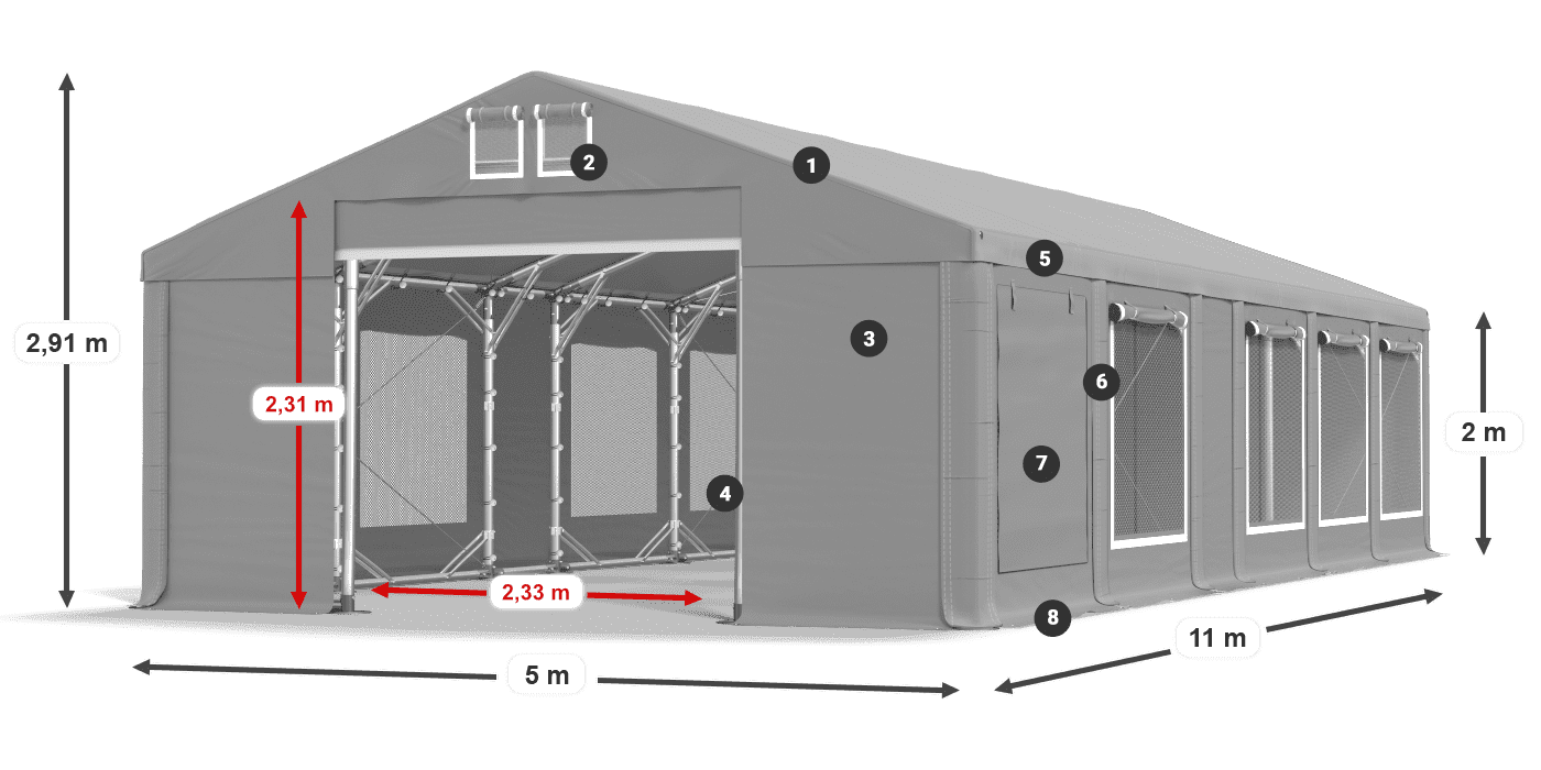 Dach: MS 580 PVC Wände: SD M 500 PVC 2m Legende