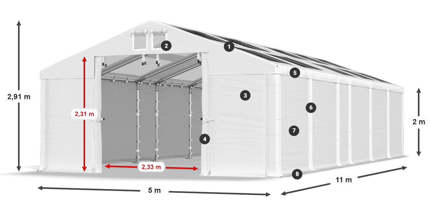 Dach: MS T 580 PVC Wände: SD 500 PVC 2m Legende