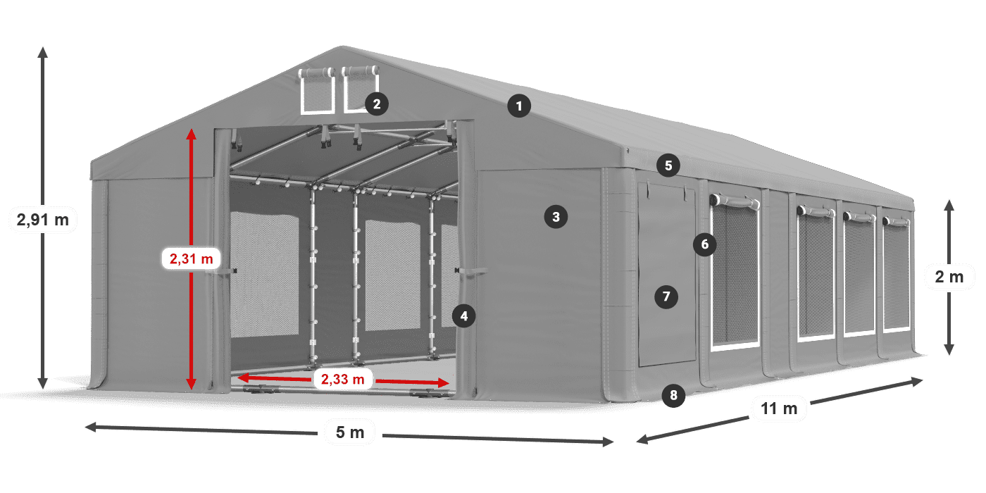 Dach: MS 580 PVC Wände: SD M 500 PVC 2m Legende