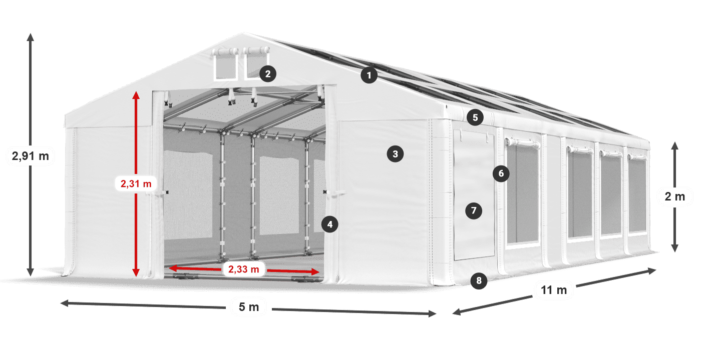 Dach: MS T 580 PVC Wände: SDM 500 PVC 2m Legende