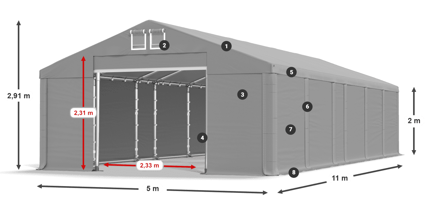Dach: MS 580 PVC Wände: SD 500 PVC 2m Legende