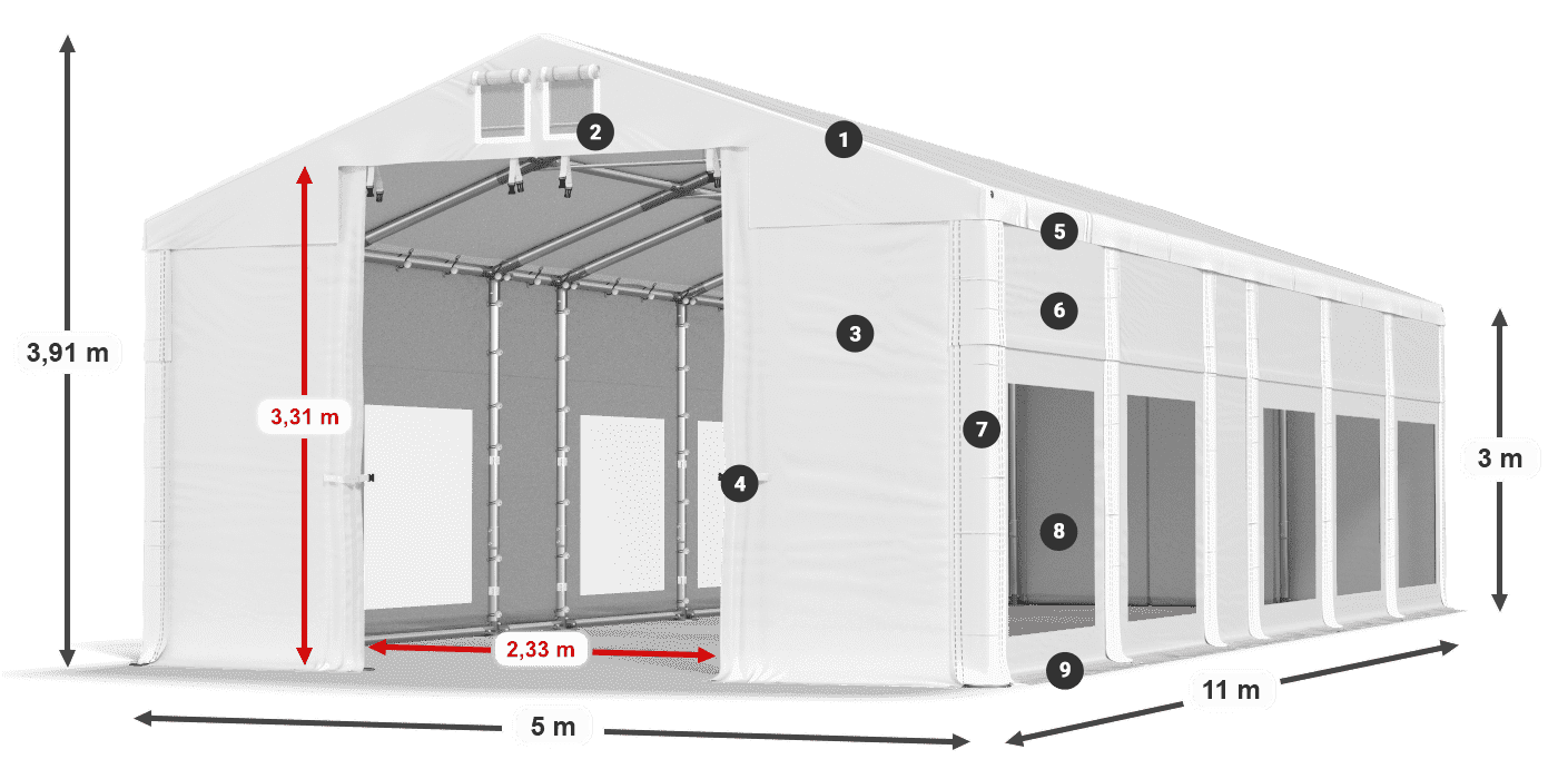 Dach: FR 620 PVC Wände: MS 580 PVC 3m Legende