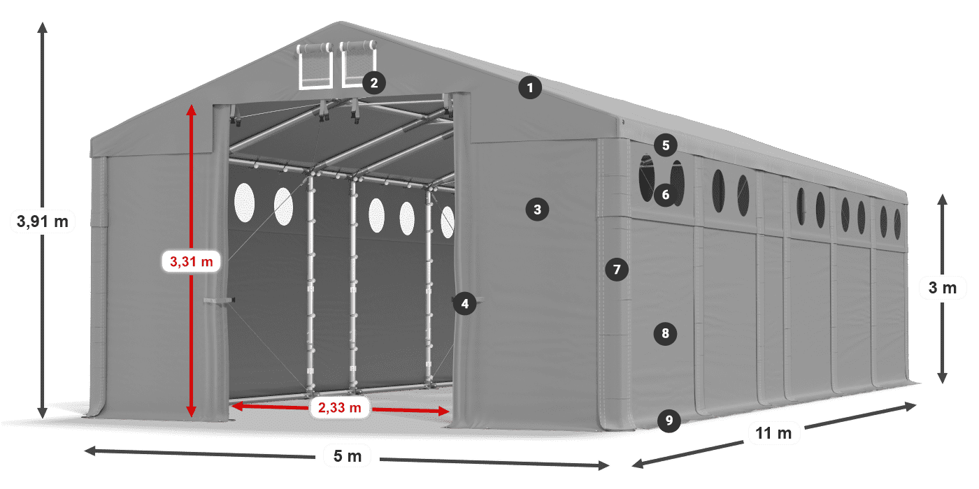 Dach: FR 620 PVC Wände: MS O 580 PVC 3m Legende