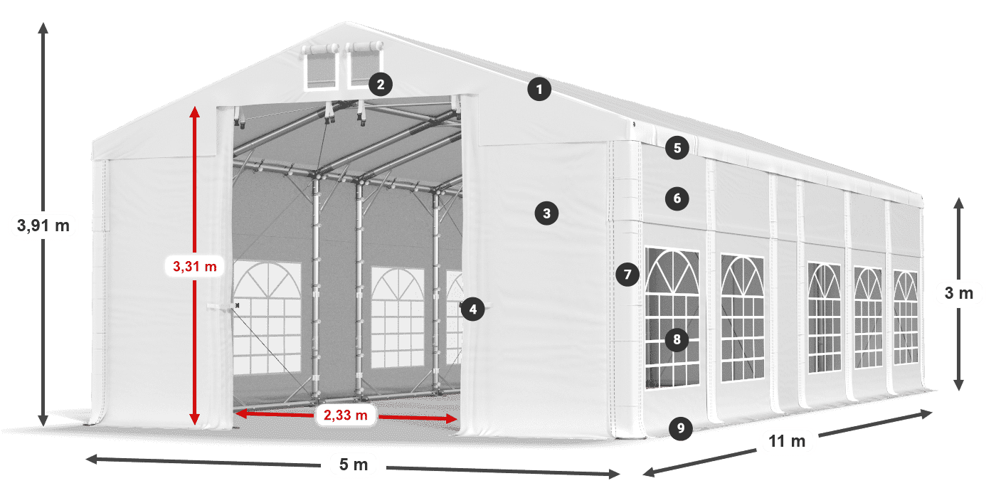 Dach: FR 620 PVC Wände: SD 500 PVC 3m Legende