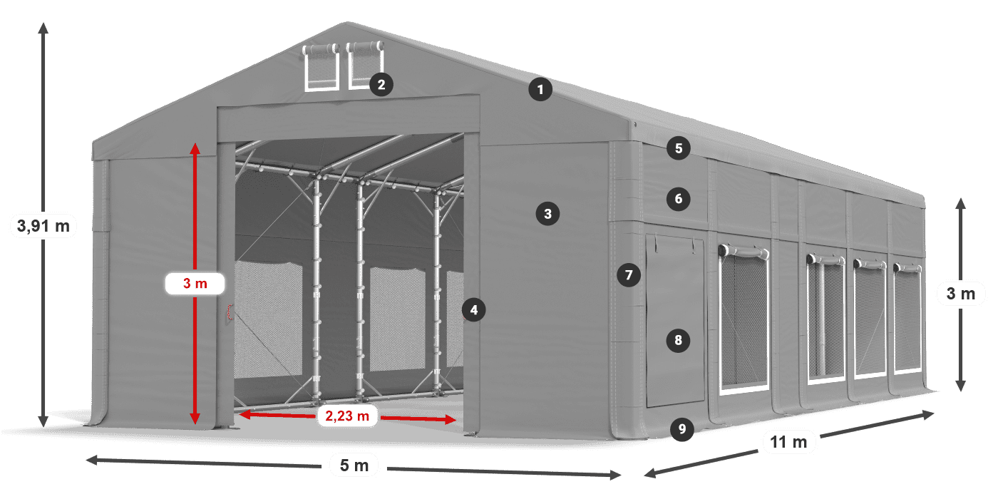 Dach: FR 620 PVC Wände: SD 500 PVC 3m Legende