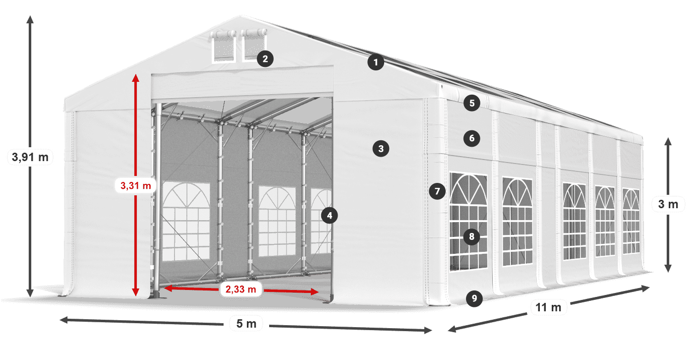 Dach: MS T 580 PVC Wände: FR 620 PVC 3m Legende
