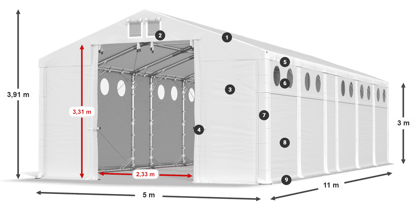 Dach: MS 580 PVC Wände: FR O 620 PVC 3m Legende