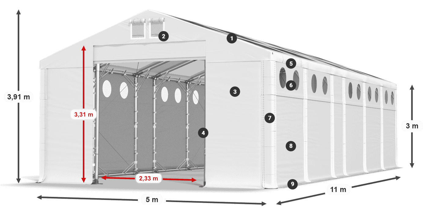Dach: MS T 580 PVC Wände: FR O 620 PVC 3m Legende