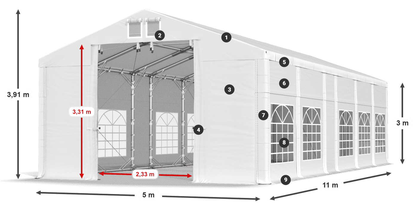 Dach: MS 580 PVC Wände: FR 620 PVC 3m Legende