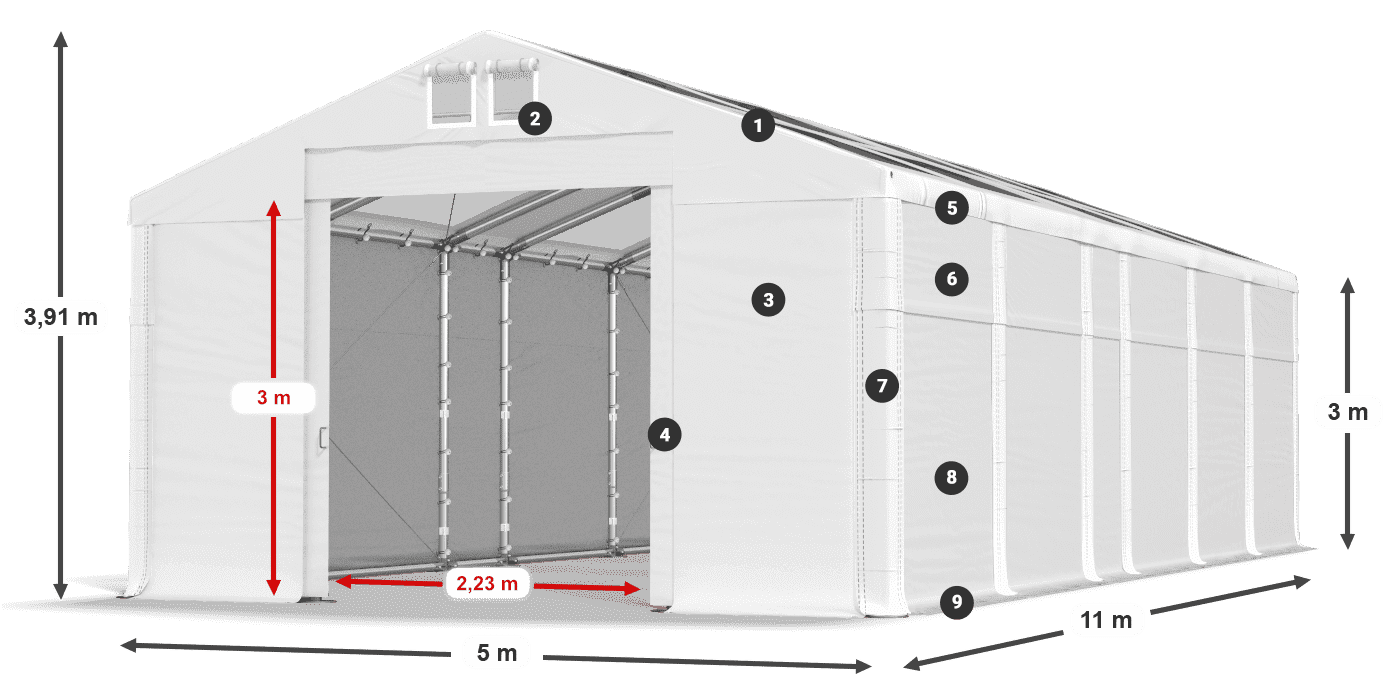 Dach: MS T 580 PVC Wände: FR 620 PVC 3m Legende