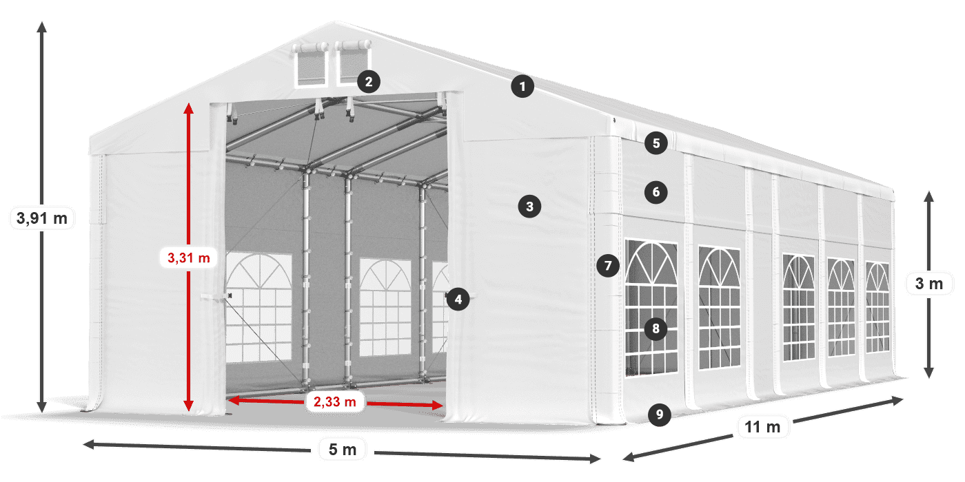 Dach: MS 580 PVC Wände: FR 620 PVC 3m Legende