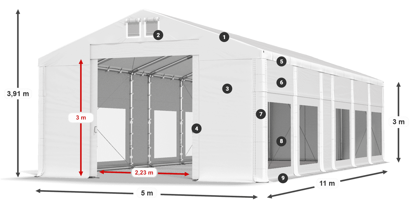 Dach: MS 580 PVC Wände: MS 580 PVC 3m Legende