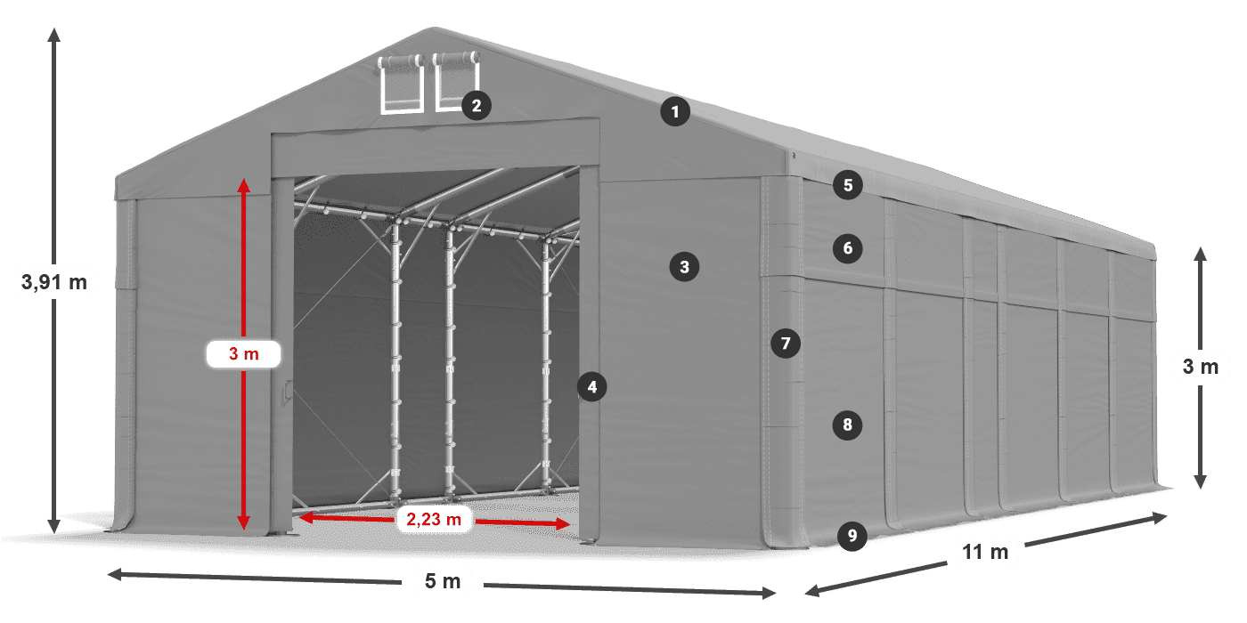 Dach: MS 580 PVC Wände: SD 500 PVC 3m Legende