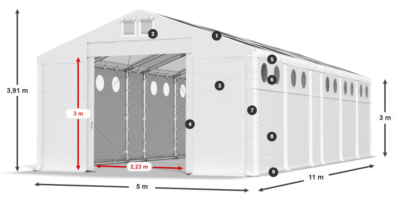 Dach: MS T 580 PVC Wände: SD O 500 PVC 3m Legende