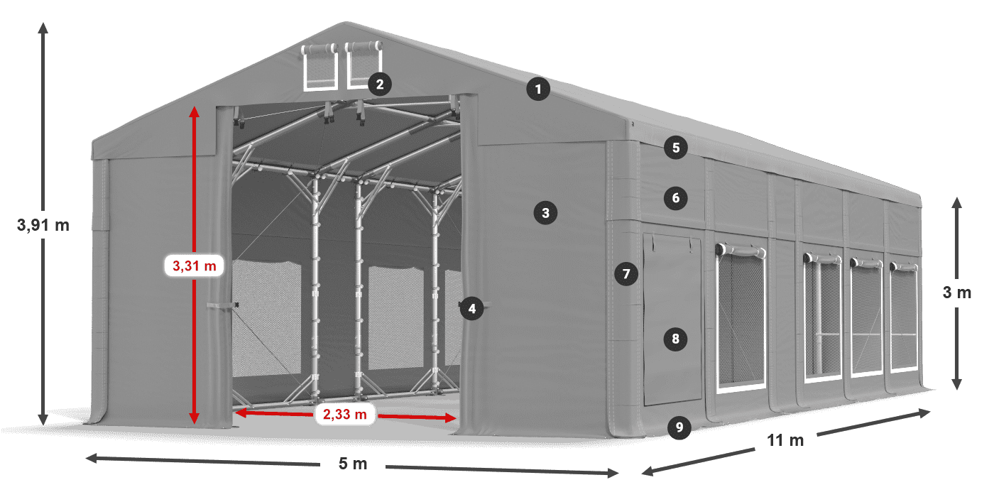 Dach: MS 580 PVC Wände: SD M 500 PVC 3m Legende