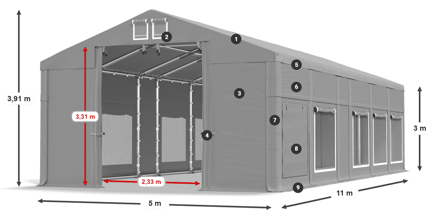 Dach: MS 580 PVC Wände: SD M 500 PVC 3m Legende