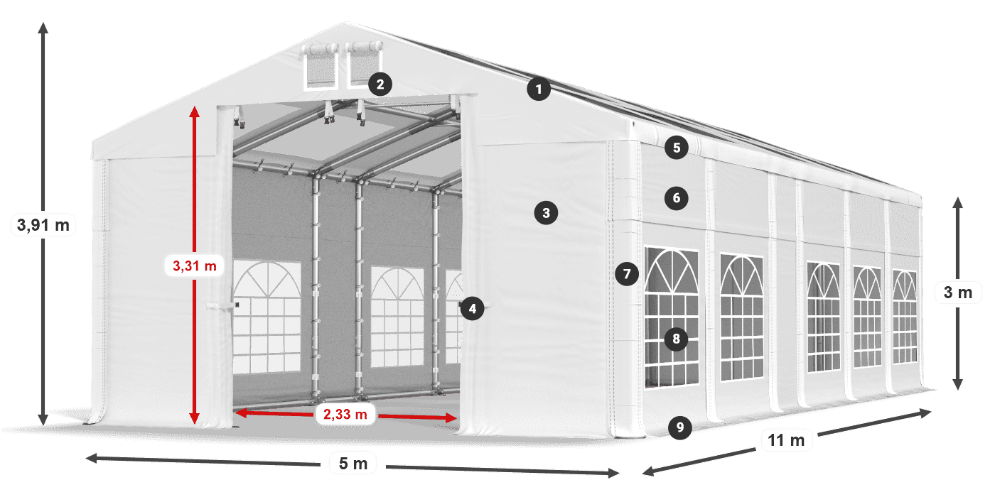 Dach: MS T 580 PVC Wände: SD I 500 PVC 3m Legende