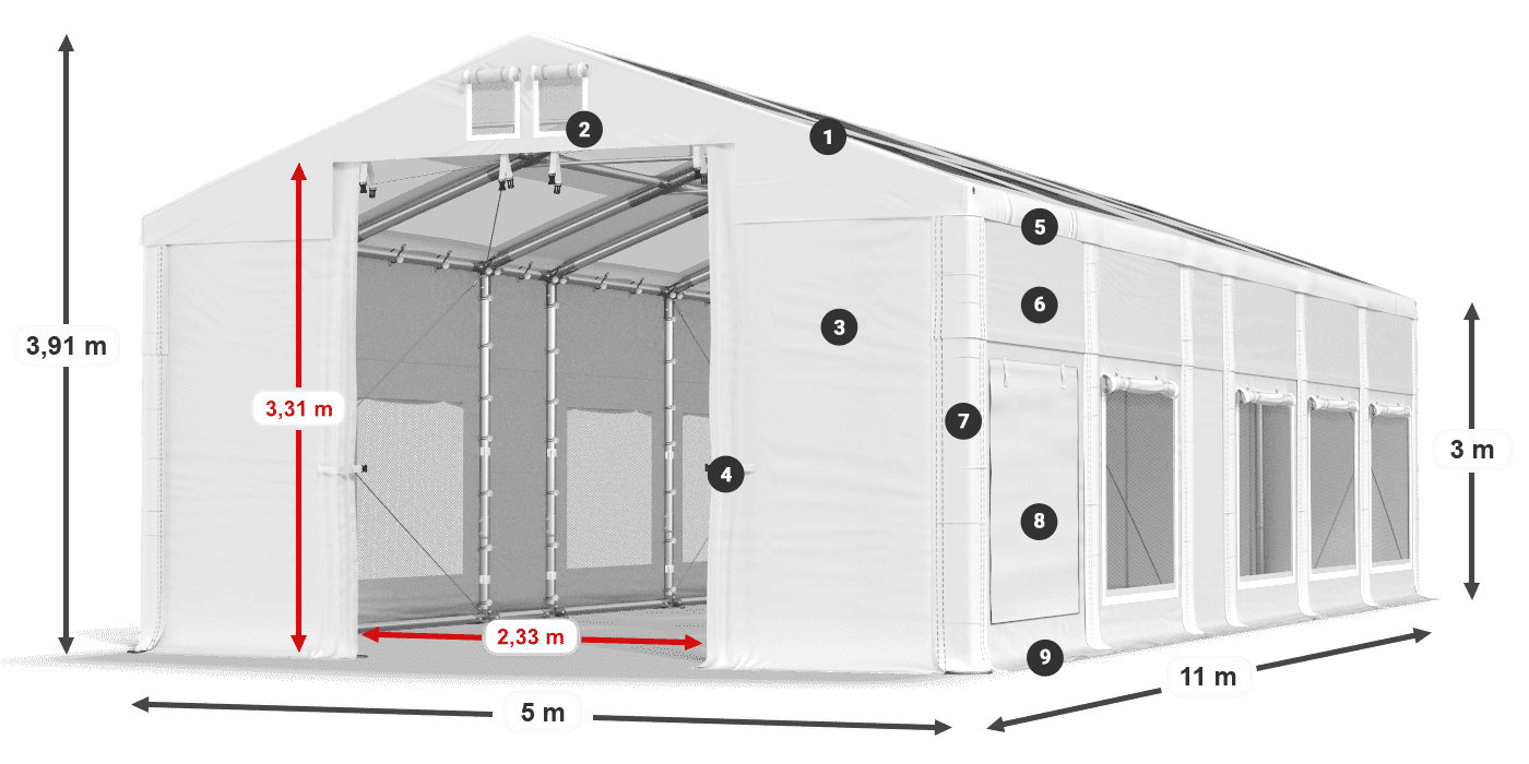 Dach: MS T 580 PVC Wände: SD M 500 PVC 3m Legende