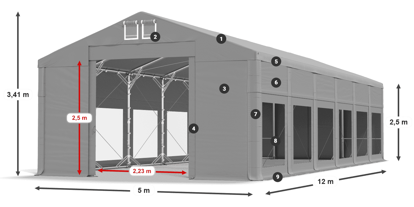 Dach: FR 620 PVC Wände: MS 580 PVC 2,5 m Legende