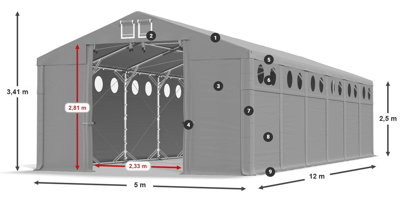 Dach: FR 620 PVC Wände: SD O 500 PVC 2,5 m Legende