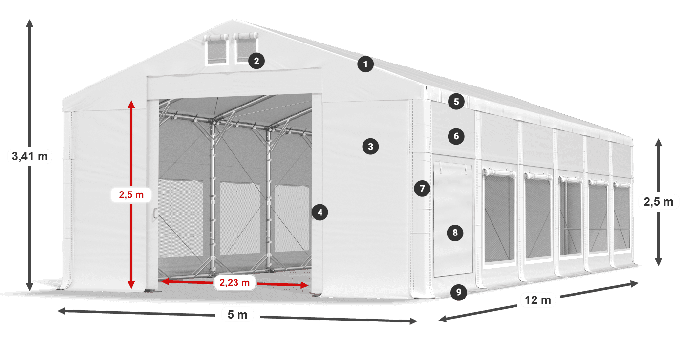 Dach: FR 620 PVC Wände: SD 500 PVC 2,5 m Legende