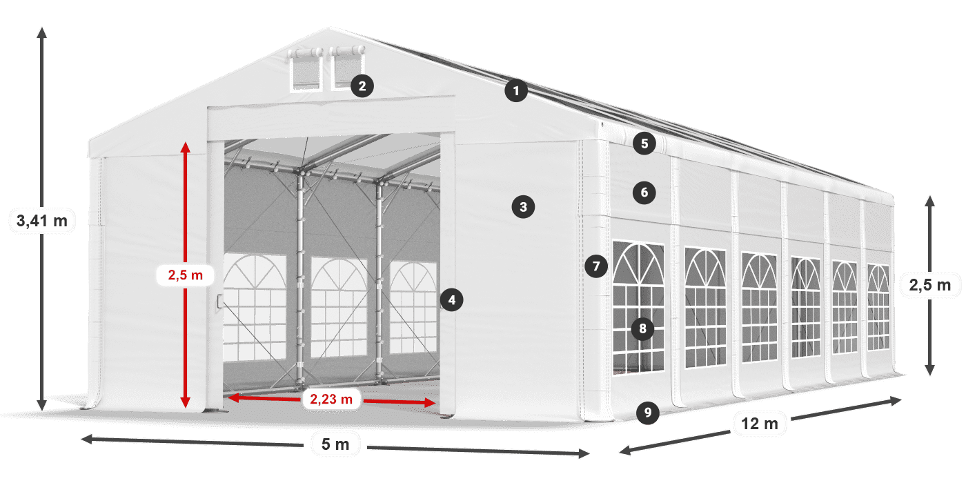 Dach: MS T 580 PVC Wände: FR 620 PVC 2,5 m Legende