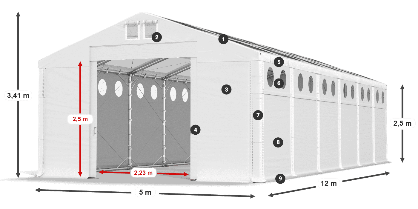 Dach: MS T 580 PVC Wände: MS O 580 PVC 2,5 m Legende