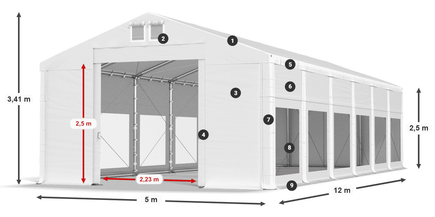 Dach: MS 580 PVC Wände: MS 580 PVC 2,5 m Legende