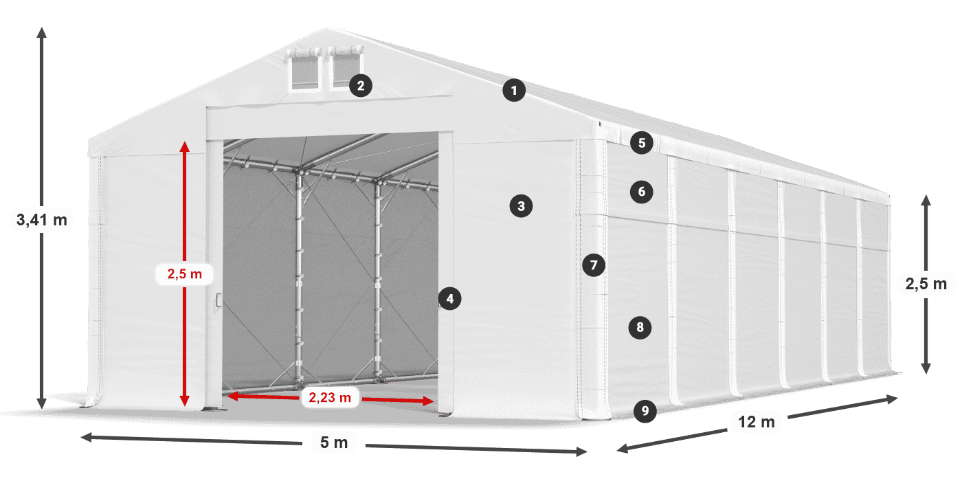 Dach: MS 580 PVC Wände: SD 500 PVC 2,5 m Legende