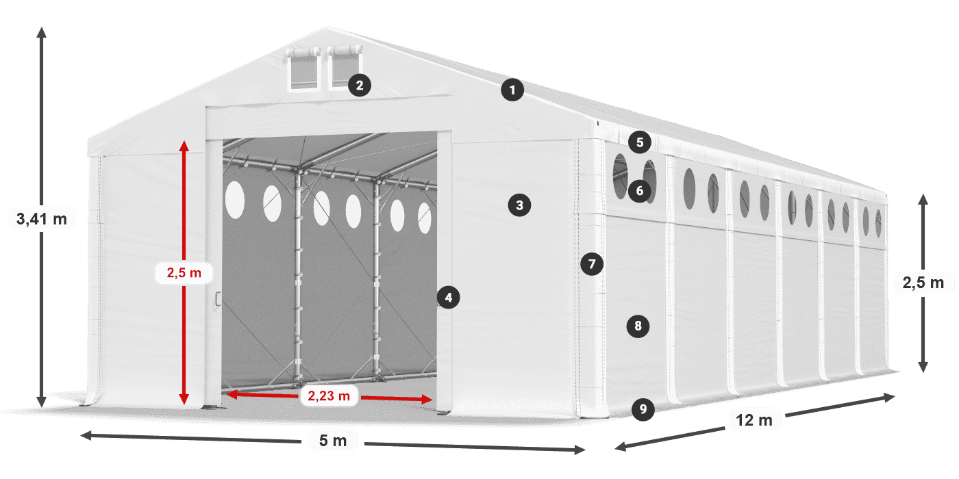 Dach: MS 580 PVC Wände: SD O 500 PVC 2,5 m Legende