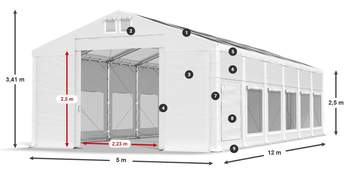 Dach: MS T 580 PVC Wände: SD M 500 PVC 2,5 m Legende