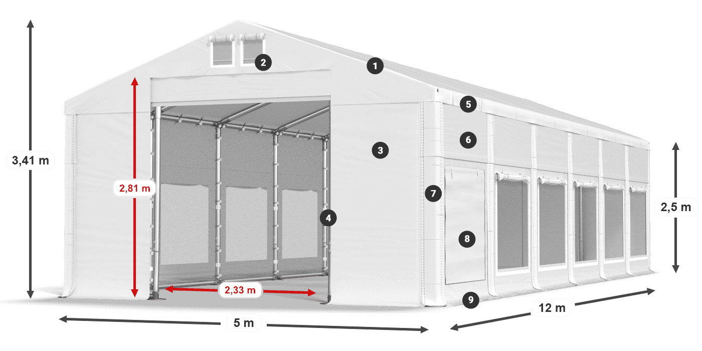 Dach: MS 580 PVC Wände: SD M 500 PVC 2,5 m Legende