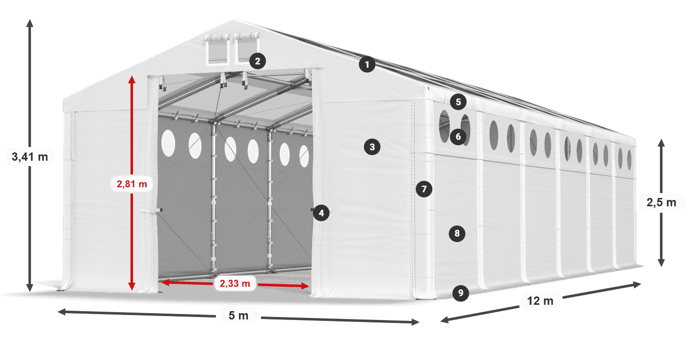 Dach: MS T 580 PVC Wände: SD O 500 PVC 2,5 m Legende