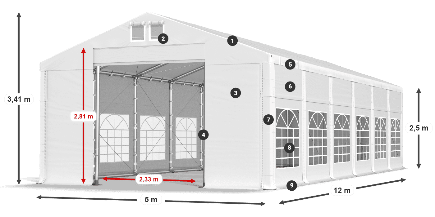 Dach: SD 560 PVC Wände: FR 620 PVC Legende 2,5 m