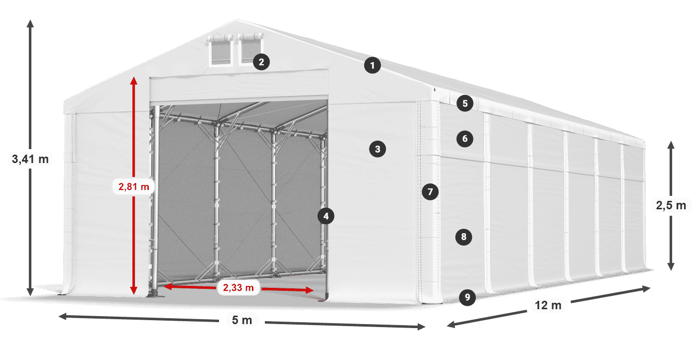 Dach: SD 560 PVC Wände: MS 580 PVC Legende 2,5 m