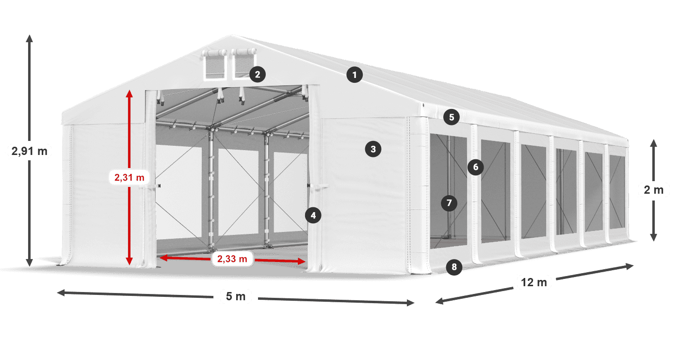 Dach: FR 620 PVC Wände: MS 580 PVC 2m Legende