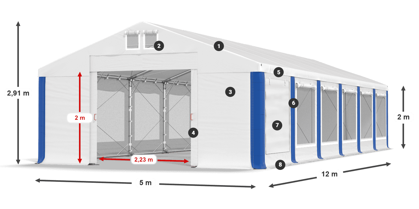 Dach: FR 620 PVC Wände: SD 500 PVC 2m Legende