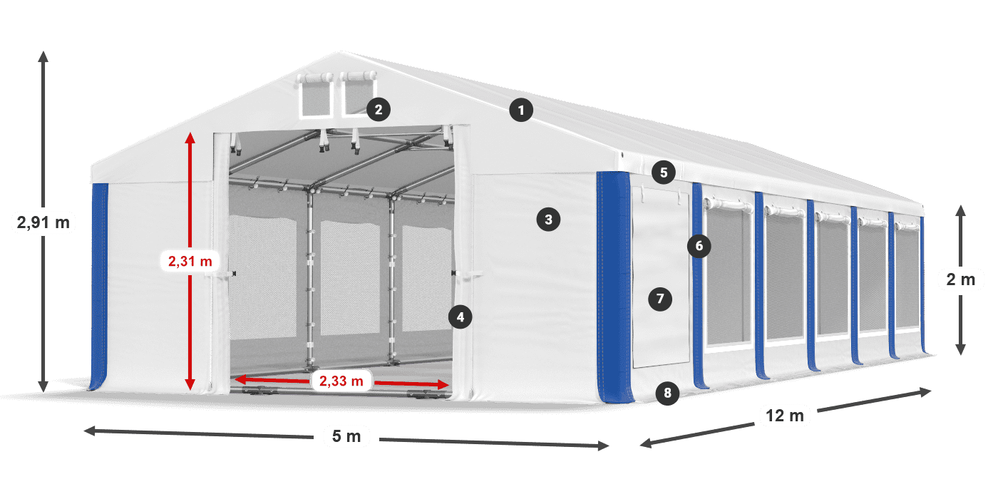 Dach: FR 620 PVC Wände: SD 500 PVC 2m Legende