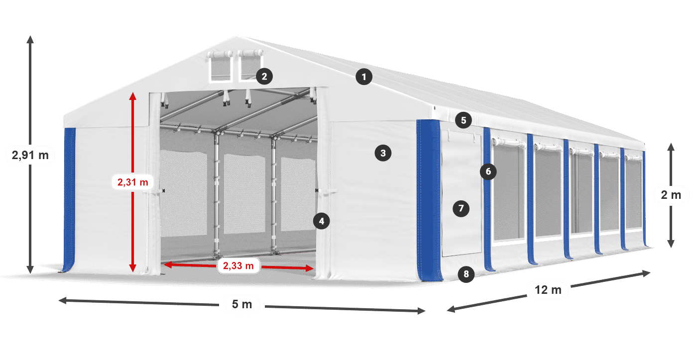 Dach: FR 620 PVC Wände: SD 500 PVC 2m Legende