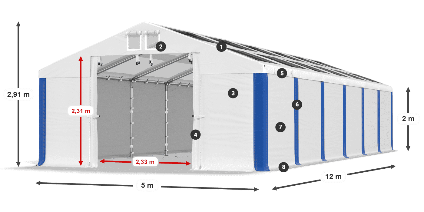 Dach: MS T 580 PVC Wände: FR 620 PVC 2m Legende