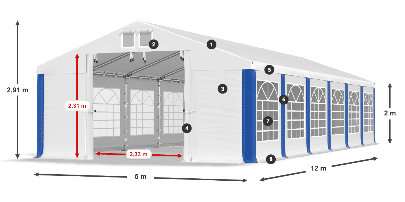 Dach: MS 580 PVC Wände: FR 620 PVC 2m Legende